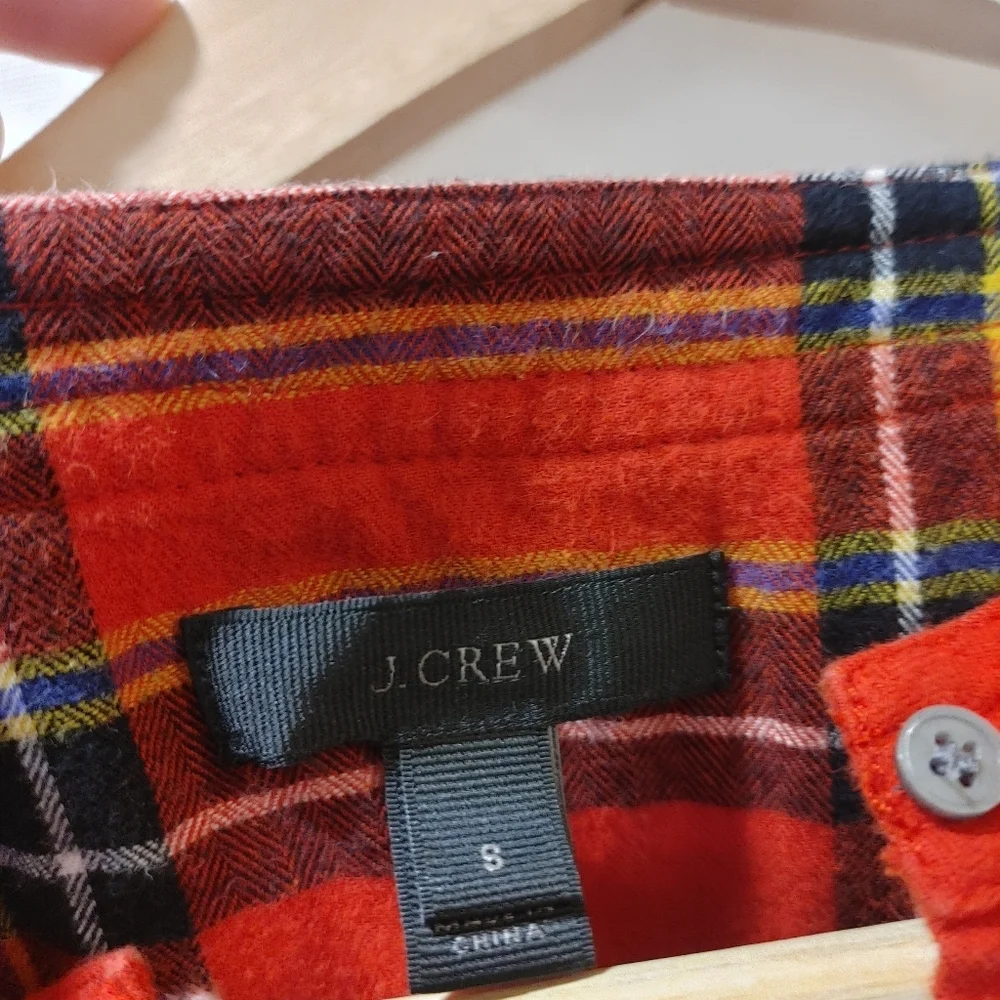 J. Crew Ruffle‎ Red Tartan Plaid Popover Cotton Flannel Shirt Small S H5198